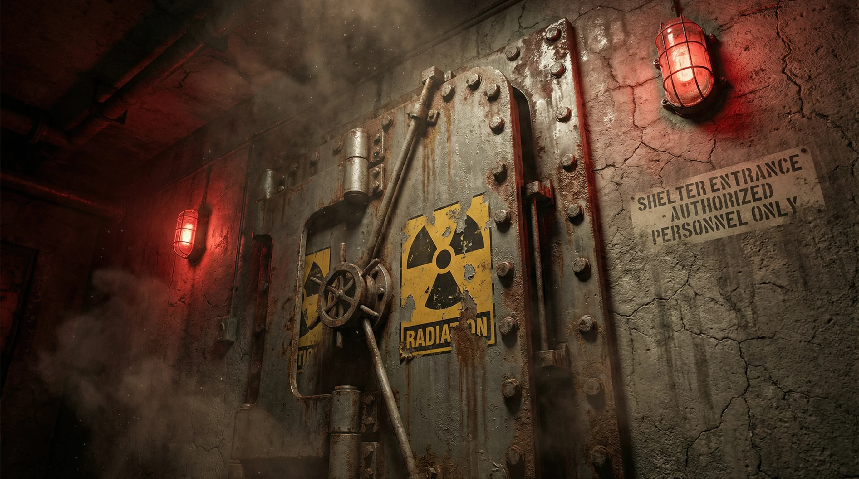 废土避难所舱门入口，通往 pg平台 核心管理区域